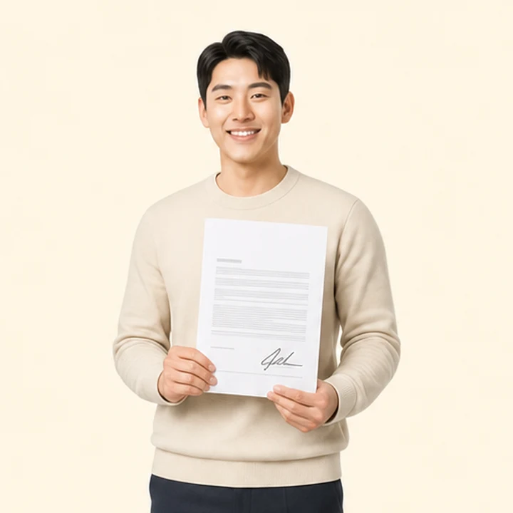 개인회생 캐스퍼 장기렌트카 서면 견적서를 들고 있는 고객